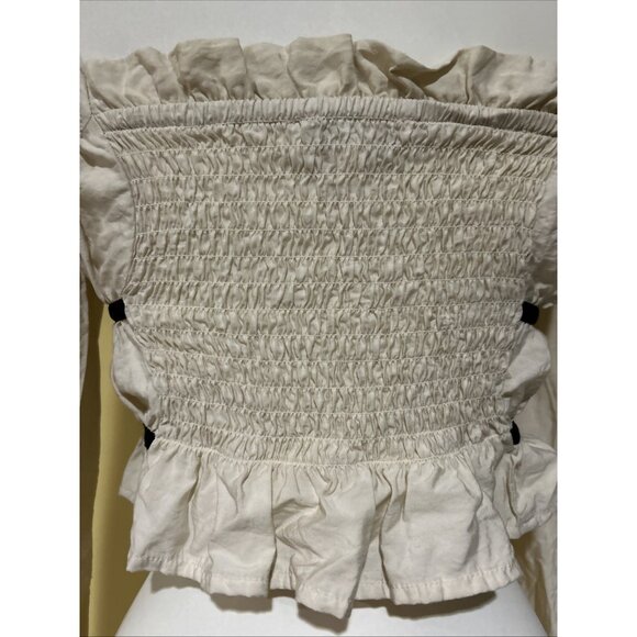 Thirty Thirty Milkmaid Puff Sleeve Smocked Crop Top Sz XS Coquette Peasant Boho - Picture 10 of 13
